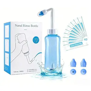 Neti Pot Sinus Rinse Bottle - 300ml Pressure Nasal Irrigator For Daily Nasal Care, Nose Wash Cleaner with 40 Nasal Wash Salt Packets