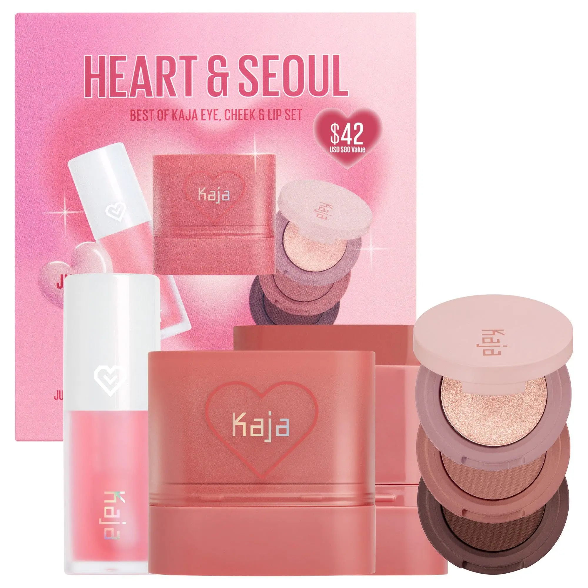 Kaja Korean Heart & Seoul Best of Kaja Set l  Beauty Bento & Dewy Bar & Juicy Glass l Lip Oil Hydrating & Plumping - Cheek & Lip Multi-Balm  Eyeshadow Makeup K-Beauty Glossy Long-Lasting