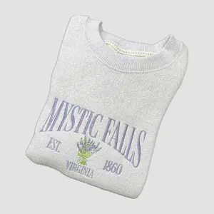 Mystic Falls: Embroidered Knit-Fleece Crewneck Sweater