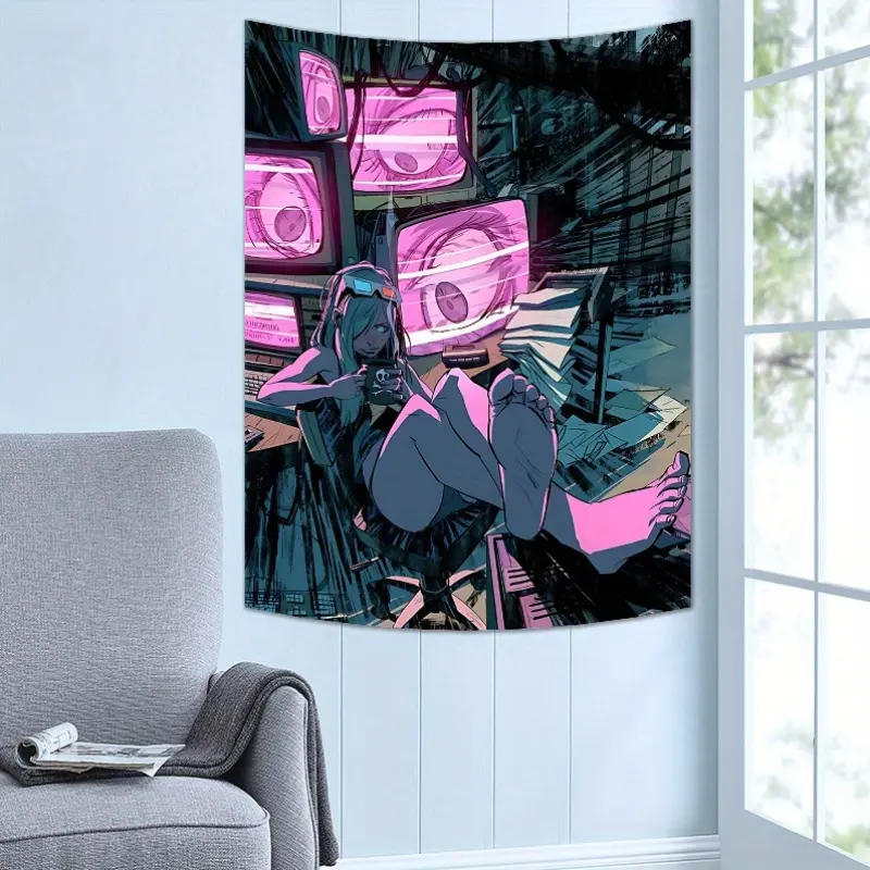 Cyberpunk Printed Tapestry - Fade-Resistant, Hand Wash Safe, Multi-Size, 1-Piece Home Decor for Bedroom & Living Room Wall Decoration, Unisex Dorm Gift Hanging
