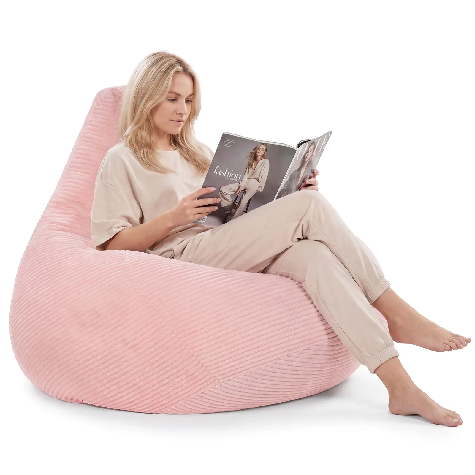 COSTWAY Bean Bag Chair for Adults & Kids, Corduroy Beanbag Chair for Teens, Comfy Sponge Filling Soft Lazy Sofa Chair for Living Room, Bedroom