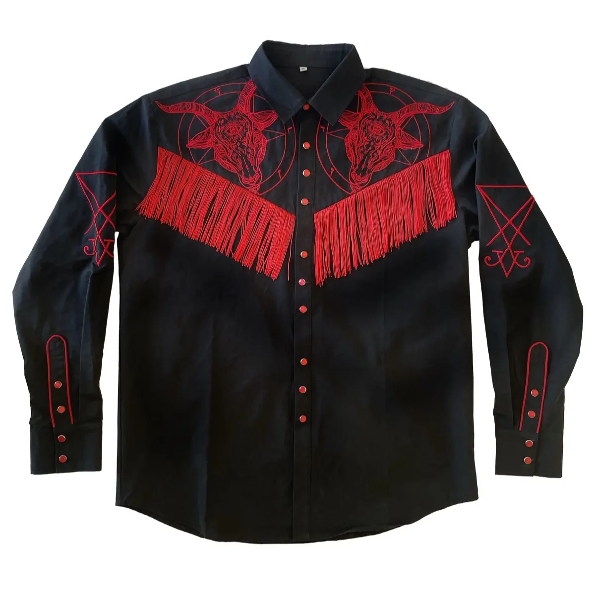 Baphomet Western Shirt Embroidered Fashion Menswear Stylish Long Sleeve