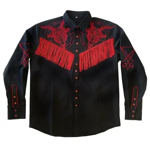 Baphomet Western Shirt Embroidered Fashion Menswear Stylish Long Sleeve