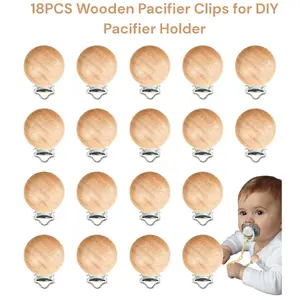18PCS Wooden Pacifier Clips for DIY Pacifier Holder, Baby Teething Suspender Clips Birthday Gift Father Day Gift