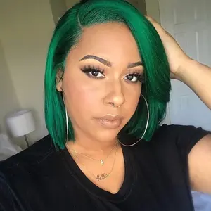 Forest Green Colored BOB Wigs  200% Density Full 13X4 Lace Frontal Wig Human Hair Blonde Short Bob Human Hair Wig For Women Pre-Plucked With Baby Hair Transparent Lace Front BOB Wigs, Pre Styled Wig, Natural Human Hair