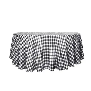 Polyester 120" Round Tablecloth White/Black Seamless - Checkered Buffalo Plaid Design for Stylish Celebrations