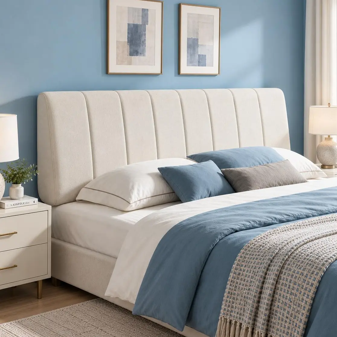 Luxury Upholstered Headboard Only - No Assembly for  King/Queen/Full/Twin, Modern Linen Vertical Channel Design, Adjustable Height, Metal Legs or Straps, Compatible with Platform Beds & Metal/Wood Headboards, No-Drill Easy Installation