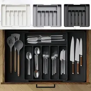 Kitchen Drawer Storage Box, 1 Count Expandable Cutlery Utensil Tray, Adjustable Plastic Storage Box for Spoon, Fork, Knife, Kitchen Utensil Organizer, Kitchen Organizers