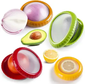 Avocado Saver and Onion Storage Set,4 Pcs Silicone Fruit Vegetable Anti-oxidation Box,Reusable Fridge Fresh Pod Food Storage,Perfect Lemons Tomato Garlic Containers