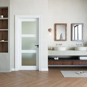 3-Lite Glass Door,Preassembled Frosted Glass French Door,MDF Wood Panel,for Utility Room Pantry Closet Laundry Room, Bathroom,w/o Hardware,White