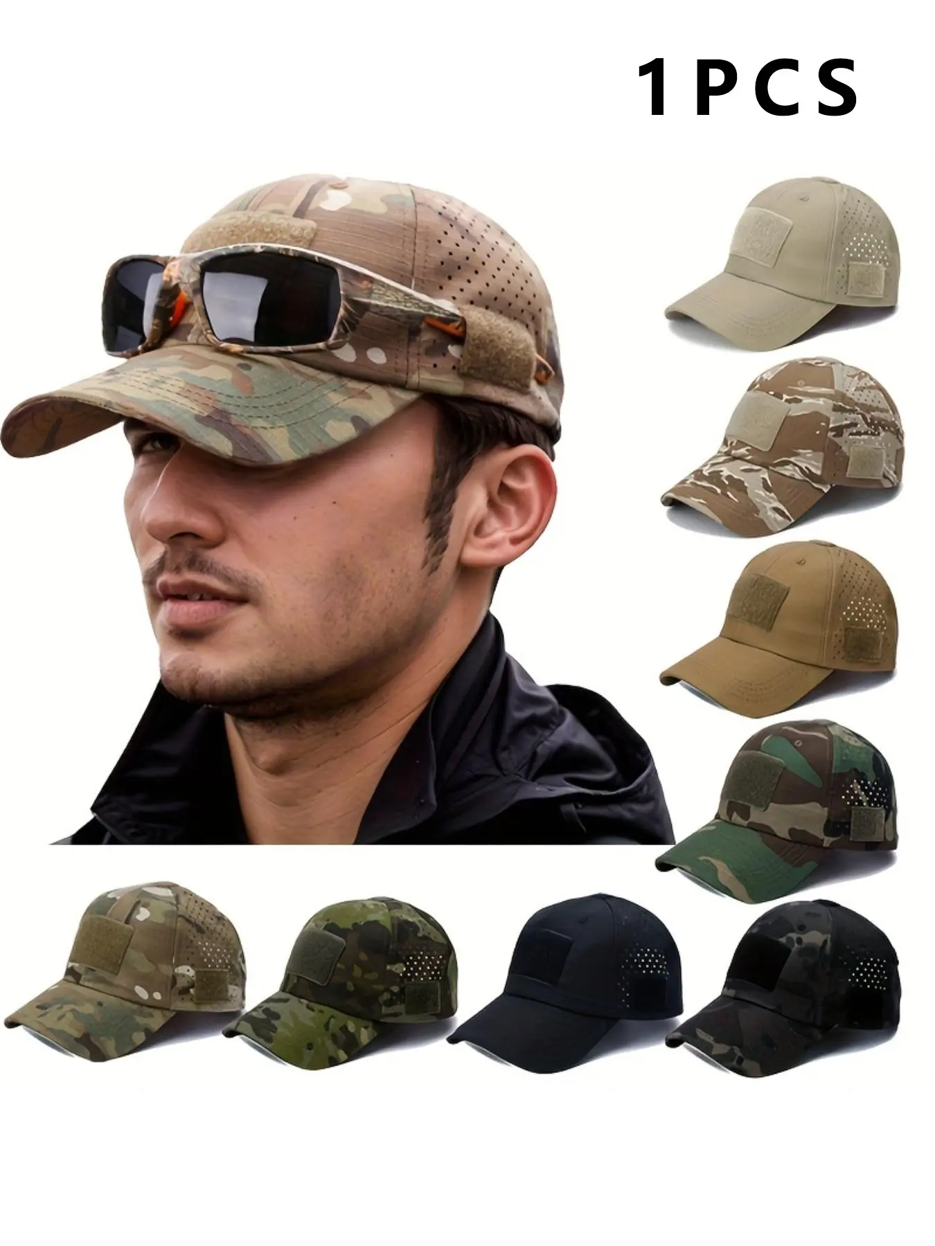 Summer men's camouflage baseball cap, Camo Trucker Hat, sunscreen and breathable Outdoor Sports Hat, Trucker Style Hat - 9 colors to choose from - suitable for fishing, hiking, camping, and hunting, adjustable size beach hat