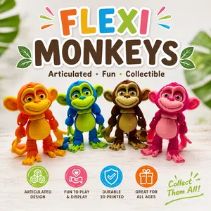 Flexi Monkey Articulated 3D Printed Toy, 4 Inch Flexible Monkey Figure, Fidget Desk Toy, Posable Collectible Animal, Unique Gift for Kids and Adults