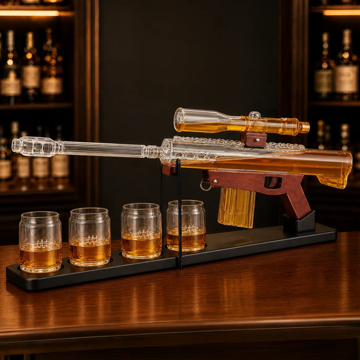 Kollea Telescope Whiskey Decanter Set with Luxury Gift Box,Man Cave Bar Accessories-22 Oz Whiskey Decanter Set and 4 Glasses&5 Oz Sighting Telescope,Gifts for Dad,Men,Grandpa,Birthday&Father's Day&Anniversary,Bar Spirit Dispenser,Empty Decanter,Home Decor