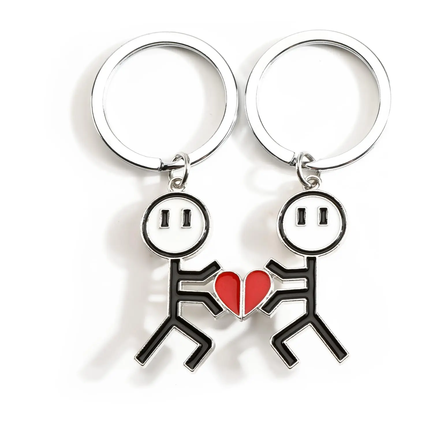 Unisex Keychain Accessory Set, Graphic Split Heart Keyrings for Couples, Matching 2-Piece Gift with Magnetic Bond, Romance, Cute, Set Of Two