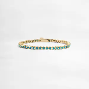 Sami Jewels Turquoise Tennis Bracelet for Women, 925 Sterling Silver Plated with 14k Gold, 6.25" - 6.75" Lengths + .5" Extension Chain, Bracelet Gifts, Turquoise Jewelry, Bracelets for Women, Gift for Her