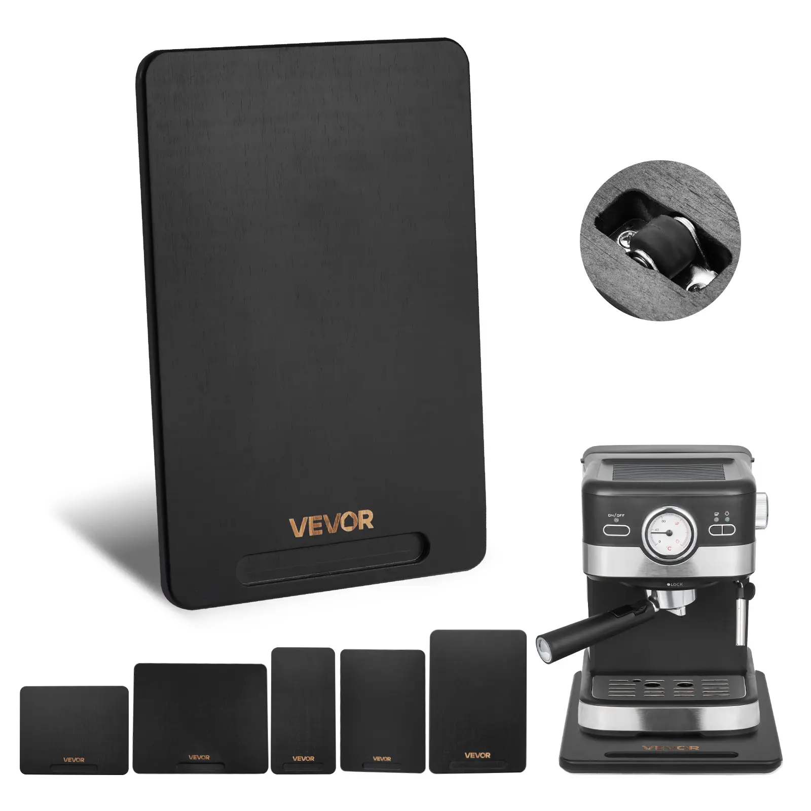 【Summerfinds】VEVOR Rectangular Appliance Sliding Tray with Wheels, 14x9.5 in, Silent Rubber Wheels, Hollow Handle, Effortless Sliding, 40 lbs Capacity, Easy to Clean, Wide Compatibility, for Coffee Maker/Microwaves on Marble-Tile Surfaces, Black