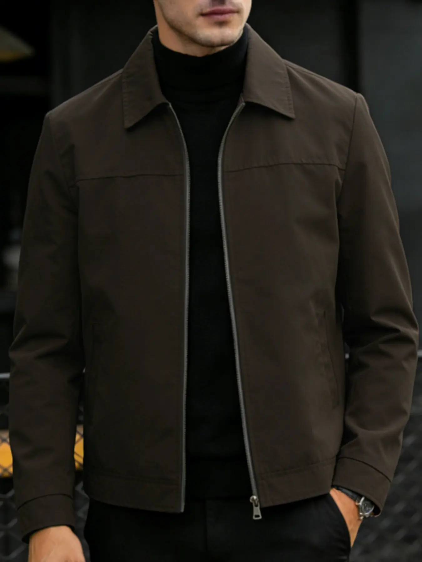 Men's handsome casual jacket, made of polyester fiber, easy to maintain fabric, zipper closure design, light business style lapel jacket, machine washable, suitable for daily outings, sports and leisure, and formal wear - Spring and Autumn
