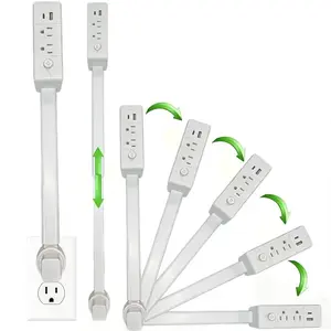 Outlet Extender Outlet electrical  Mountable Multi Plug Wall Outlet, with USB-A  USB-C & 2 AC, Extendable 22-34" Rotatable 180°  Surge Protector Power Strip,UL-certified power  cord,ideal for behind furniture in home/office