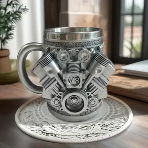 V8 Engine Coffee Mug Stainless Steel Double Wall Insulated Cup Keeps Drinks Hot Unique Gift for Car Lovers Mechanics and Men