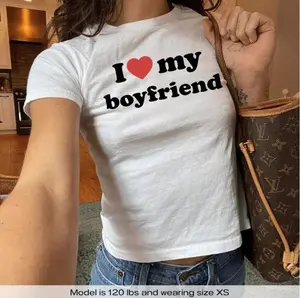 I Love My Boyfriend Baby Tee, Girlfriend Gift, 90's fashion, Cute Women Tee, Y2K Baby Tee, Y2K Clothing Womenswear Lady