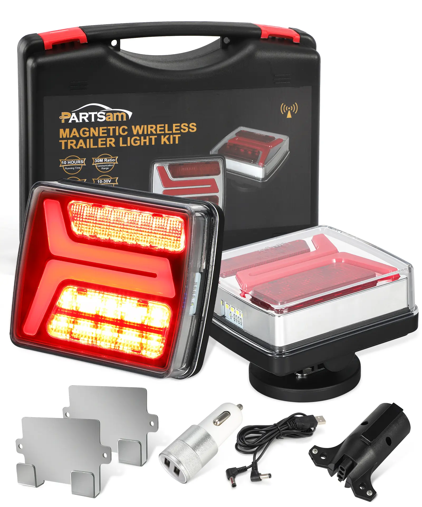 Partsam LED Wireless Trailer Lights Kit 58LED with Magnetic Towing Tail Lights, License Plate Light, Dual USB Cable, Charges for Trailers IP67 10-30V