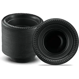 100-pack black plastic bowls, lightweight 5 ounces, small plastic soup bowls, black salad and dessert plates, disposable items, suitable for parties and weddings