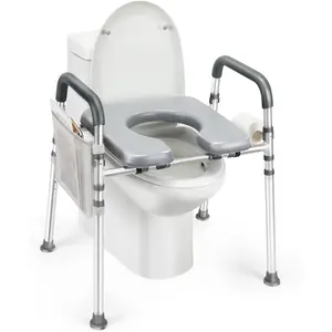 Raised Toilet Seat with Handles, 500lb Handicap Toilet Seat with Handles Over Toilet, Commode Chair with Adjustable Height & Width, Toilet Seat Risers for Seniors, , Handicap