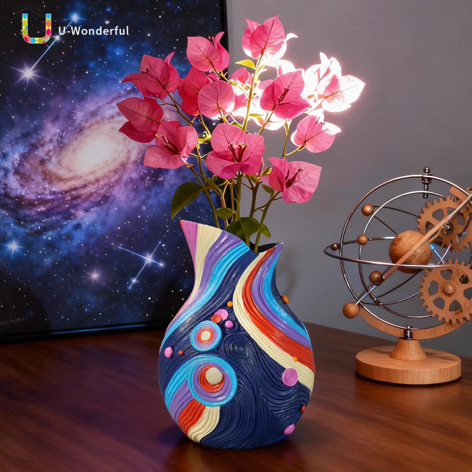 u-wonderful Synthetic Spiral Galaxy Resin Abstract Vase - 0-50 cm, 1L Fluid Art Planter, Colorful Swirl Starry Night Boho Glam Decor, Vase for Flowers, Modern Dopamine Tabletop Centerpiece, Housewarming Gift, Decorative Vases For Home Decor