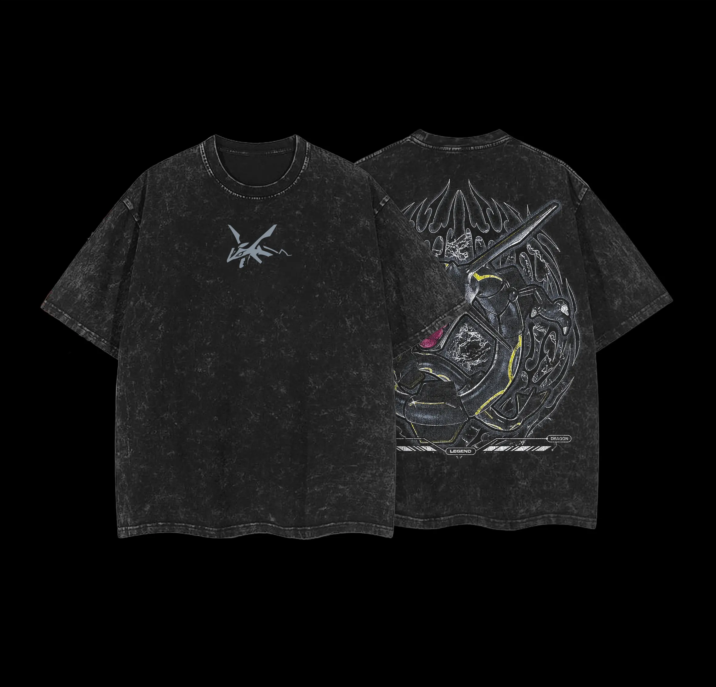 Pocket Monsters "Rayquaza" Vintage Unisex Oversize Anime Manga Acid Washed Heavyweight Cotton T-shirt for Fans