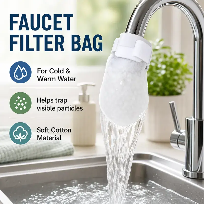 [DealsForYouDays] Reusable Universal Faucet Filter Bag - High-Density Filter Cotton Sleeve, Tool-Free Smooth Flow Home Water Purifier, Outdoor Travel Rust Removal, Fits Most Standard Kitchen Sink Tap Spouts, Easy Slip-On Design