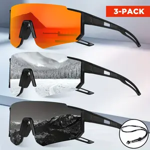 3-Pack Men's Sports Fashion Glasses - Protection, Wraparound Design, Interchangeable Lenses for Cycling, Fishing, Driving (Black Frame, PC Material)| Sporty Fashion Glasses| Lightweight Trendy Glasses