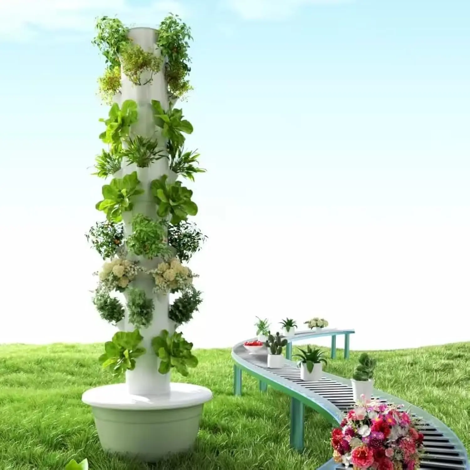 Vertical Hydroponic-Aeroponic Space Saving Garden Planter, 9-Layer 36-Pot Vegetable Planters System with Included Water Tank and Pump, Space Saving Planter