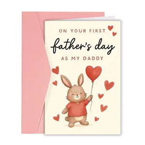 1PC First Father's Day Card for New Dads - Adorable Bunny and Footprints Design - A Keepsake Gift for Husbands, Partners, and First-Time Fathers - Celebrate New Fatherhood with Warmth and Love - Greeting Card