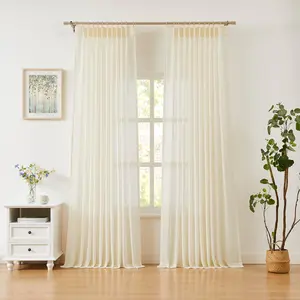 Cream Pleated Sheer Curtains 84 Inches Long for Bedroom Living Room,Egret Ivory French Pleat Drapes with Back Tab,Farmhouse Window Treatment,Multi Sizes,58"Wx84"Lx2