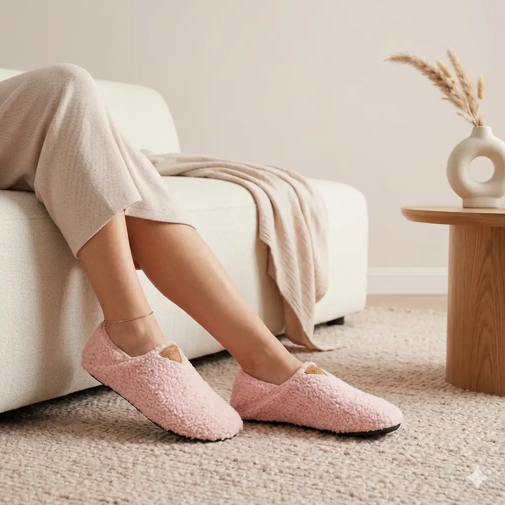 Women's Indoor Barefoot Walking Slippers, Furry Slip-On Men's House Shoes - Soft, Flexible, Machine Washable Gifts for Home, Travel Use