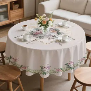 EastJia 1pc Round Elegant Valentine's Day Tablecloth - Minimalist Floral Design,WHIMCHOIT, Durable, Easy to Clean, Perfect for Party Dining & Home Decor, Machine-Made, Ideal for Valentine's Day Celebrations