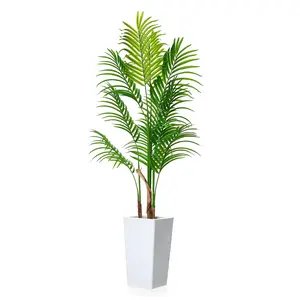 Artificial Palm Tree, Tall Faux Tropical Areca Plant in White Planter, Lifelike Fake Potted Tree for Living Room, Bedroom, Home Office, Outdoor Porch