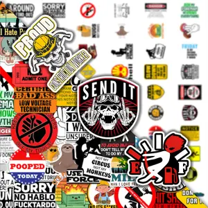 60Pcs Hard Hat Stickers Pack, Waterproof Funny Warning & Hardcore Worker Vinyl Decals for Toolbox, Helmet, Laptop & Water Bottle, Construction Worker Gift, Self Adhesive Stickers