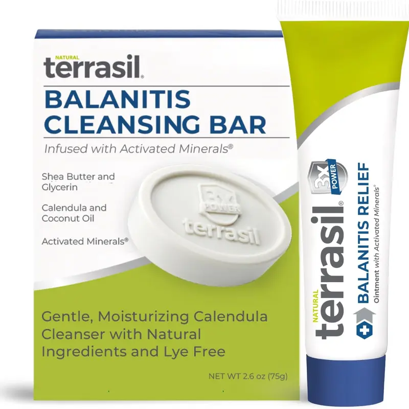 terrasil Balanitis Relief + Cleansing Soap 2-Product Kit - Balanitis Treatment for Men, Natural Foreskin Ointment for Symptoms of Itch & Irritation. Dermatologist Tested (14g Tube + Soap Bar)