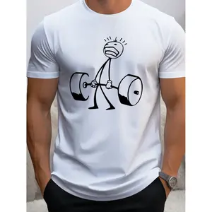 [100% Cotton] Weightlifting Graphic T Shirt For Men Breathable Crew Neck Short Sleeve Gym Tee With Dumbbell Design Durable Fabric Summer Leisurewear Mixed Color T-Shirt For Men And Women