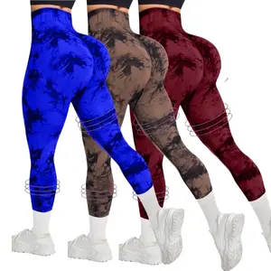 Women's 3-Piece Tie-Dye High-Waisted Leggings, Scrunch Rear Lifting, Tummy Control, Squat-Proof Compression Full-Length Athletic Pants for Yoga, Workout, Tie-Dye Pattern