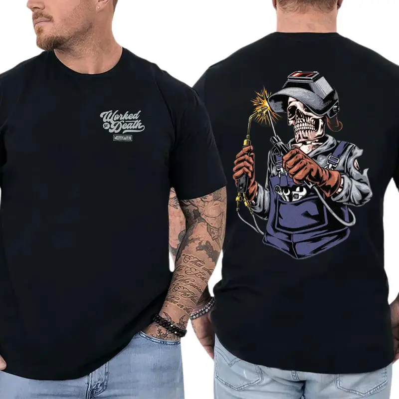 Welder Skull T-Shirt, Welding Torch Skeleton Graphic, Blue Collar Welding Graphic Shirt for Welders & Metal Workers, Gift for Tradesmen or Welding Professionals