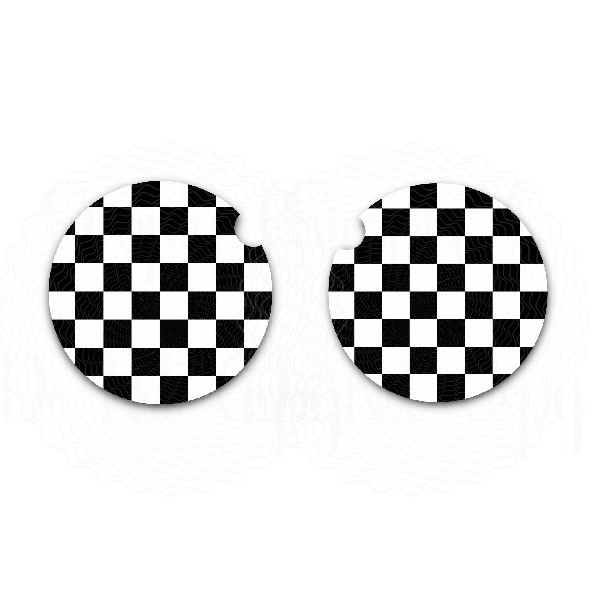 Black and White Checkered Car Coasters, Set of 2, Cute Aesthetic Car Coasters, New Auto Gift, Interior Auto Accessories