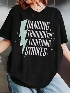 Lightning Bolt Casual Fitted Graphic Tee – Dancing Through the Lightning Strikes Shirt, Women