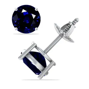 Untreated Blue Sapphire RoundSolitaire Earrings - (14k White Gold)- E42801REBS