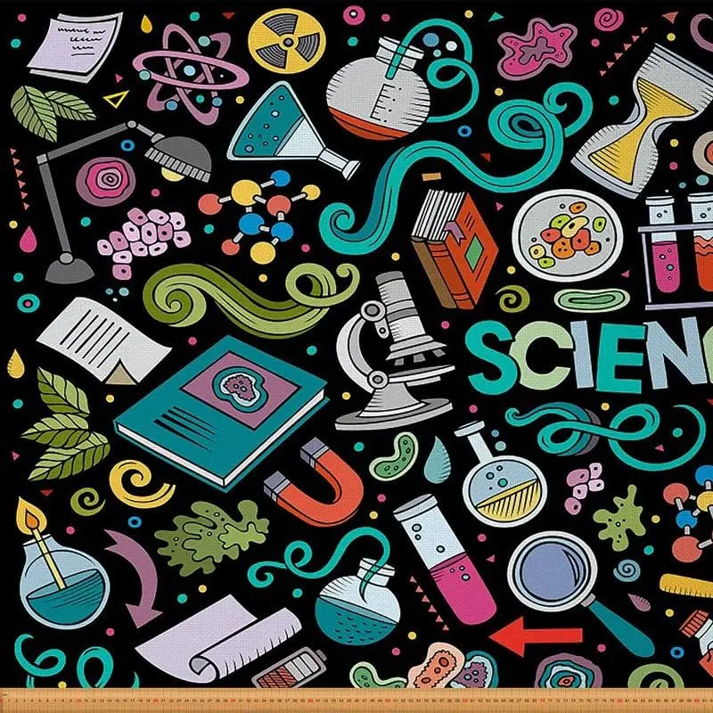 Feelyou Waterproof, Easy-Cleaning, Tight-Weave Colored Synthetic Permanent Dye Woven Textile Indoor/Outdoor Upholstery Fabric - Chemistry Experiment Scientific Icons Themed Fabric by the yd for Upholstery, Home DIY Projects, Colored Synthetic Fabric, Perm