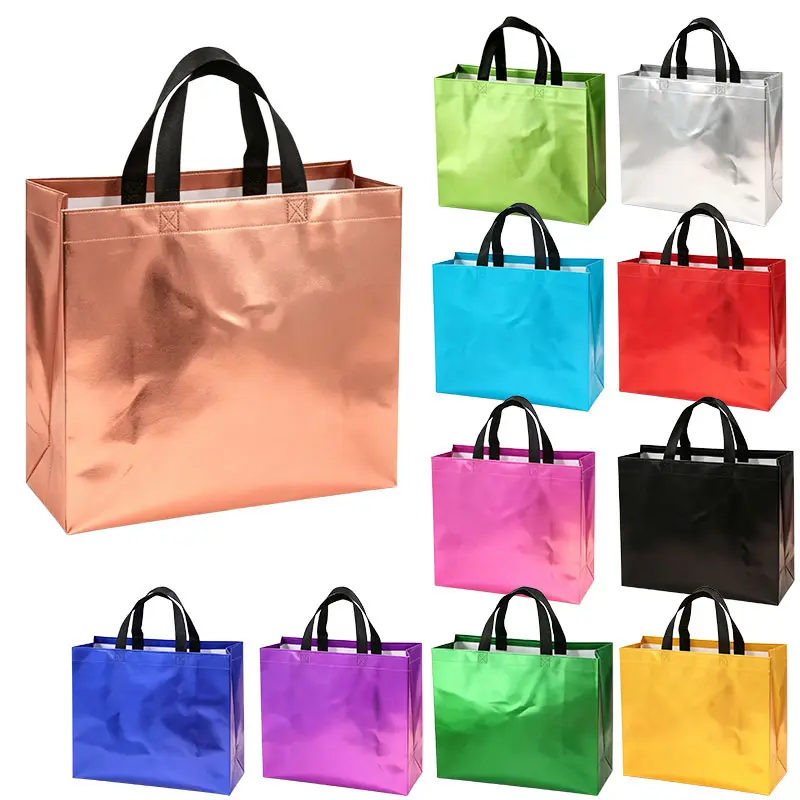 11pcs Large Glossy Reusable Gift Bags for Business, Happy Birthday & Holiday Christmas Party Gift Wrapping, Office Stationery Supplies, Vivid Colors, Waterproof Non-Woven Fabric, Foldable Space-Saving, Heavy-Duty Storage Tote Included Christmas