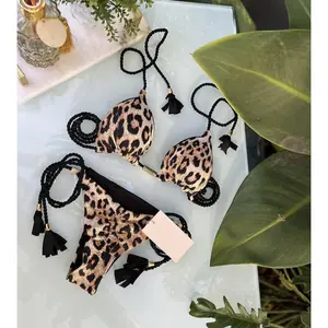 Braided Bikini Triangle Bag Swimsuit New Women's Bikini Split Print Swimwear Fashion G-string Beach Holiday