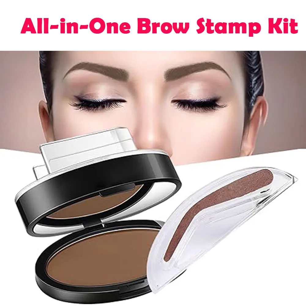 Smudge-Proof Stamp Powder Set Easy Stamp & Fill Brow Kit, Waterproof & All-Day Wear, Natural Looking Brows in 1 Step,