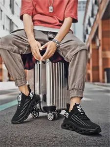 2-Color Breathable Casual Sports Shoes, Knit Upper, Anti-Slip Sole, Stable Heel for Daily Outings